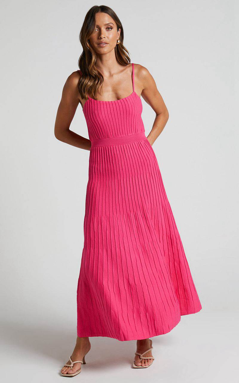 Showpo Donissa Midi Dress - Panelled Knit Dress Hot Pink | IMULDC157