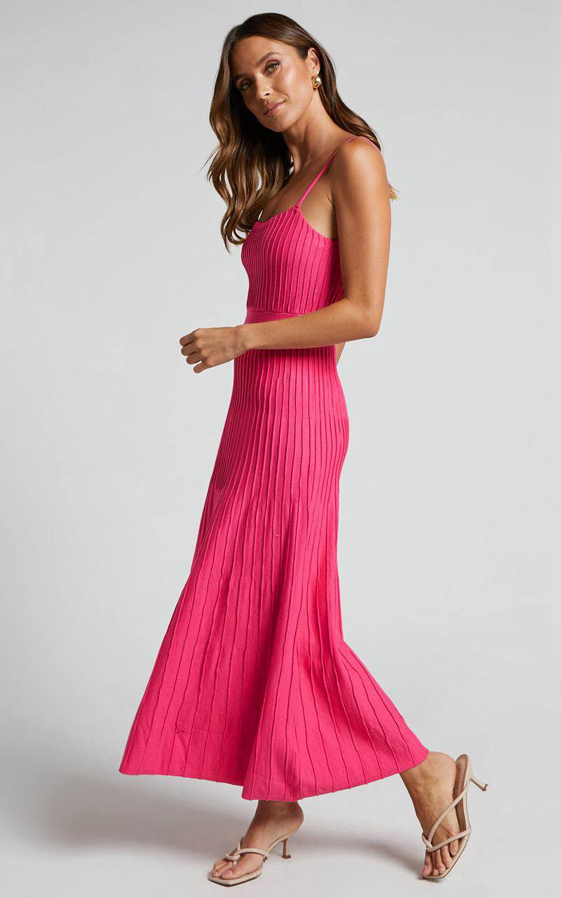 Showpo Donissa Midi Dress - Panelled Knit Dress Hot Pink | IMULDC157