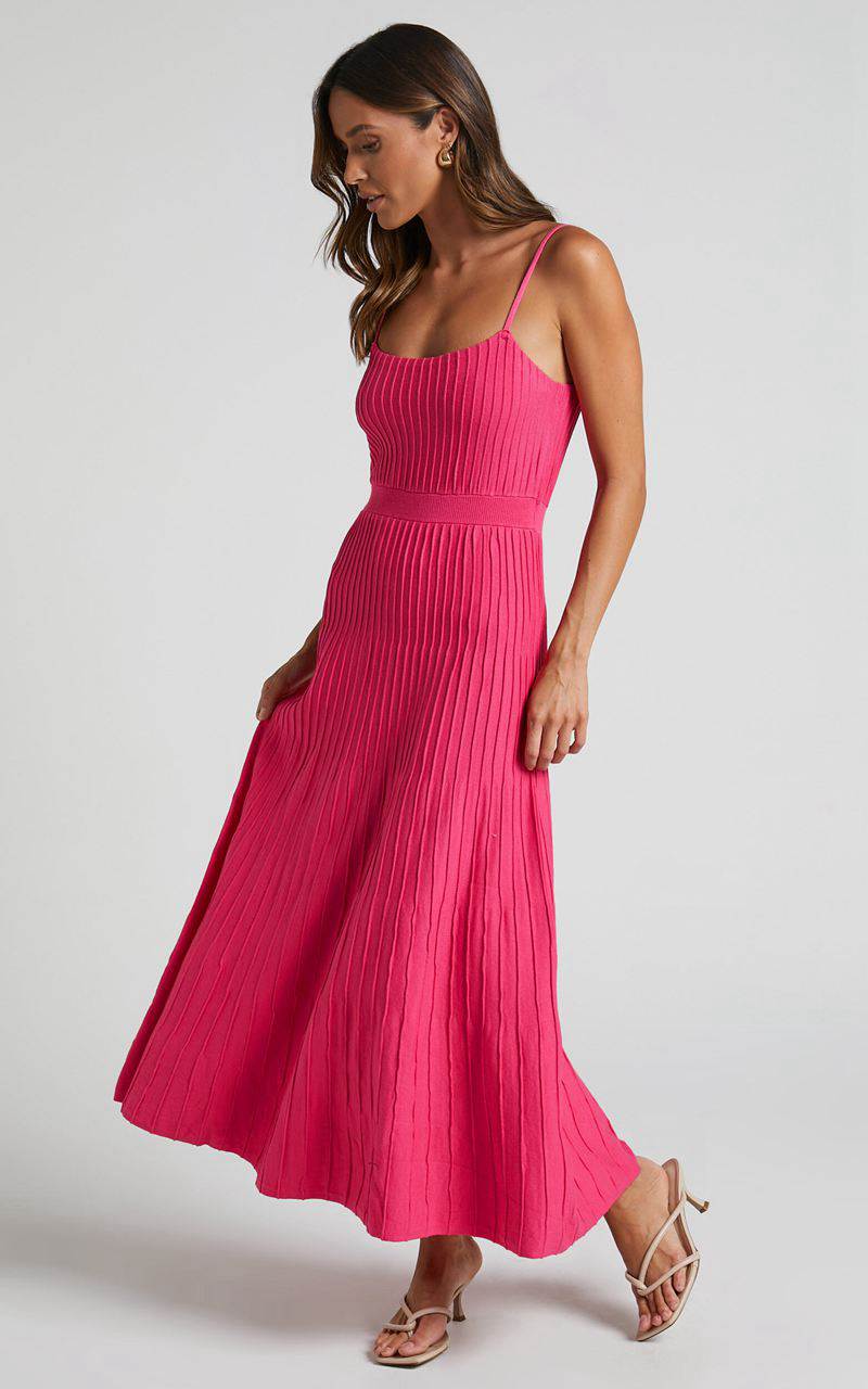 Showpo Donissa Midi Dress - Panelled Knit Dress Hot Pink | IMULDC157