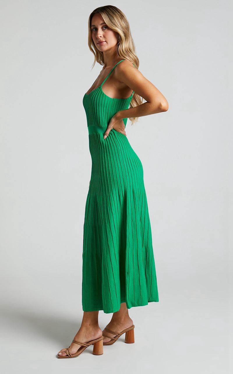 Showpo Donissa Midi Dress - Panelled Knit Dress Green | YRAUVL836