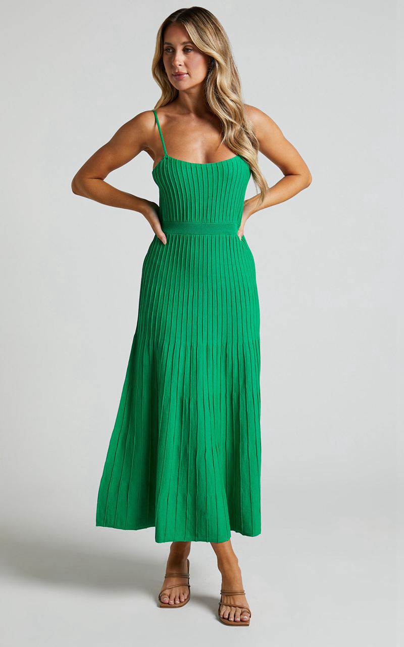 Showpo Donissa Midi Dress - Panelled Knit Dress Green | YRAUVL836