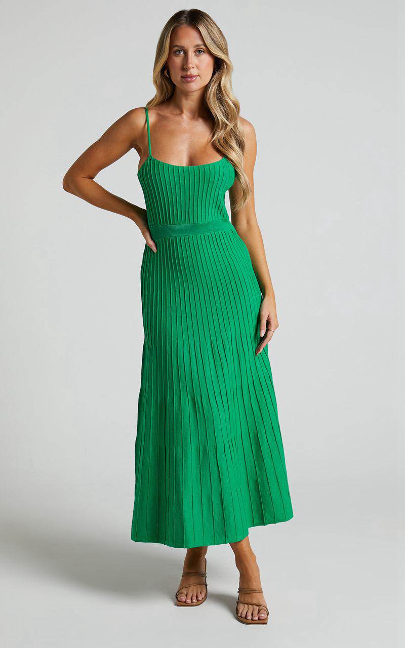 Showpo Donissa Midi Dress - Panelled Knit Dress Green | YRAUVL836