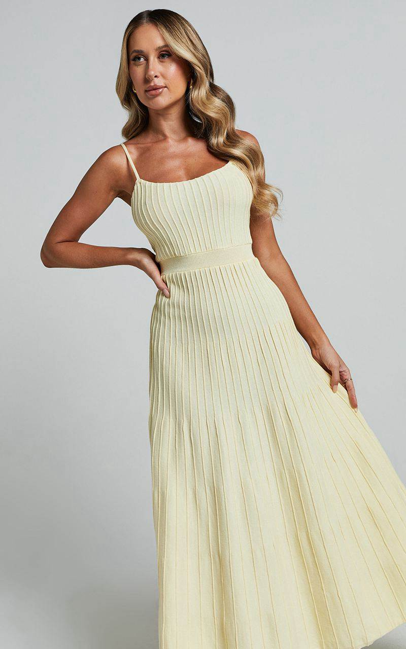 Showpo Donissa Midi Dress - Panelled Knit Dress Butter Yellow | LUNOIC468