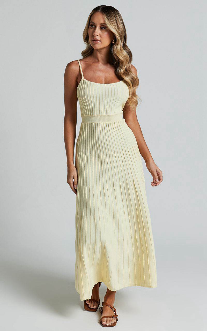 Showpo Donissa Midi Dress - Panelled Knit Dress Butter Yellow | LUNOIC468