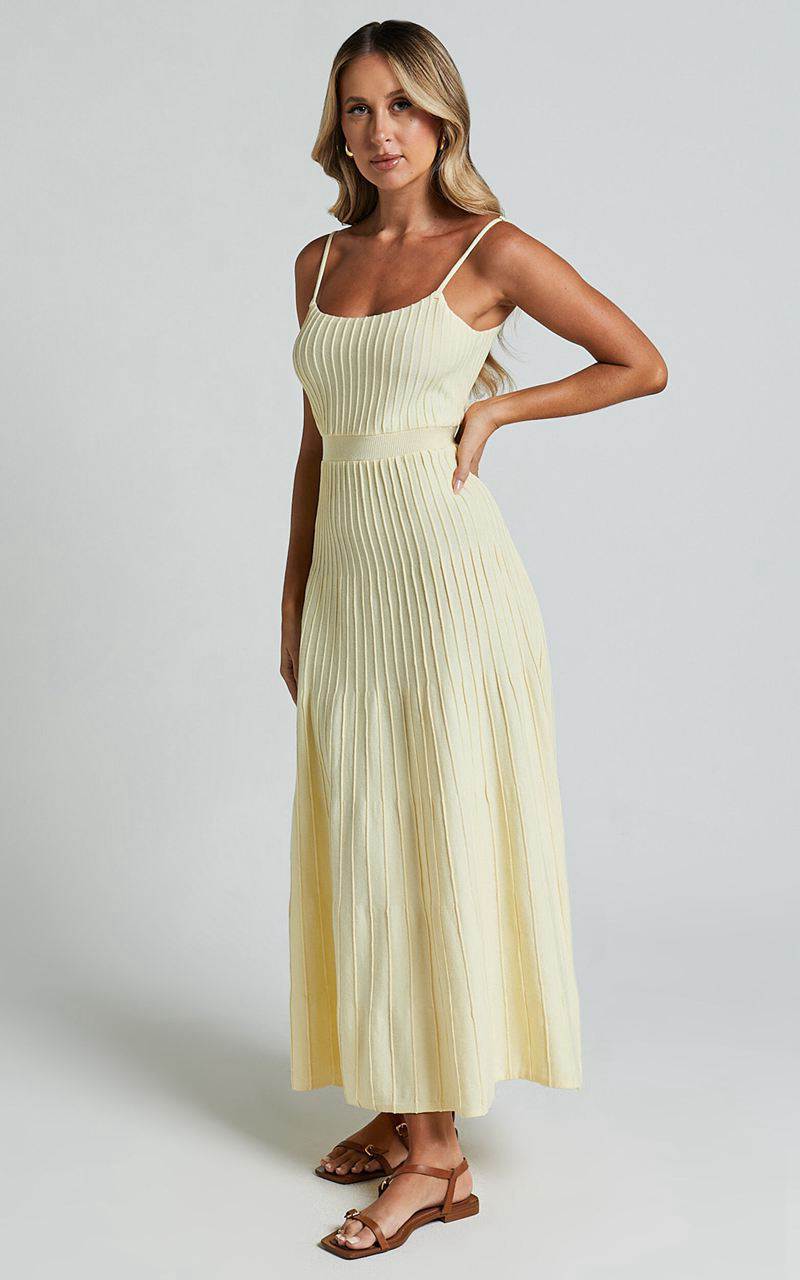 Showpo Donissa Midi Dress - Panelled Knit Dress Butter Yellow | LUNOIC468