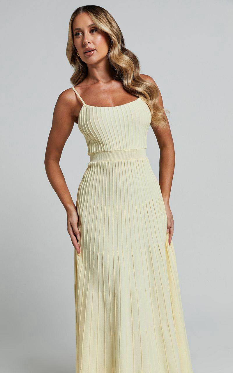 Showpo Donissa Midi Dress - Panelled Knit Dress Butter Yellow | LUNOIC468