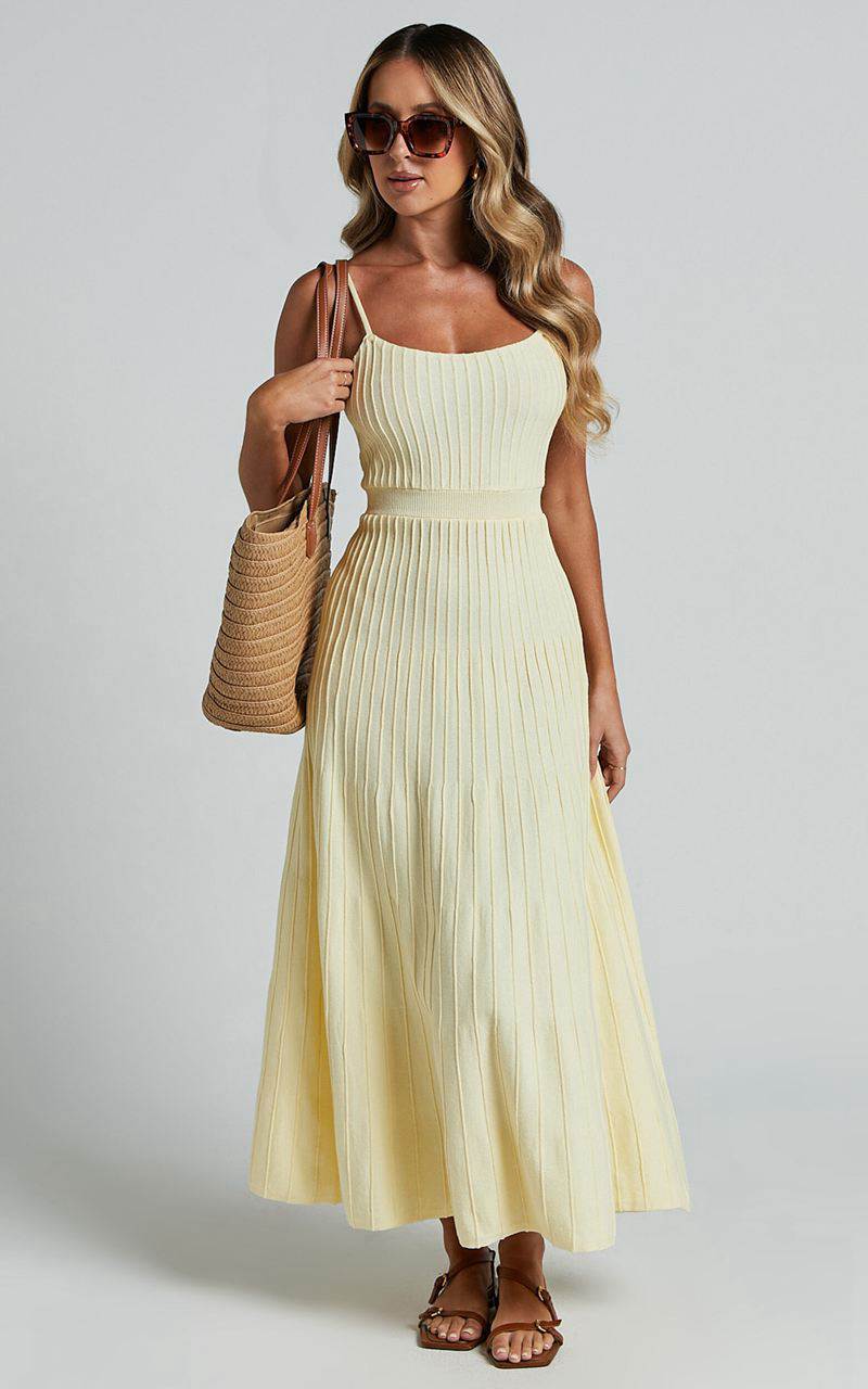 Showpo Donissa Midi Dress - Panelled Knit Dress Butter Yellow | LUNOIC468