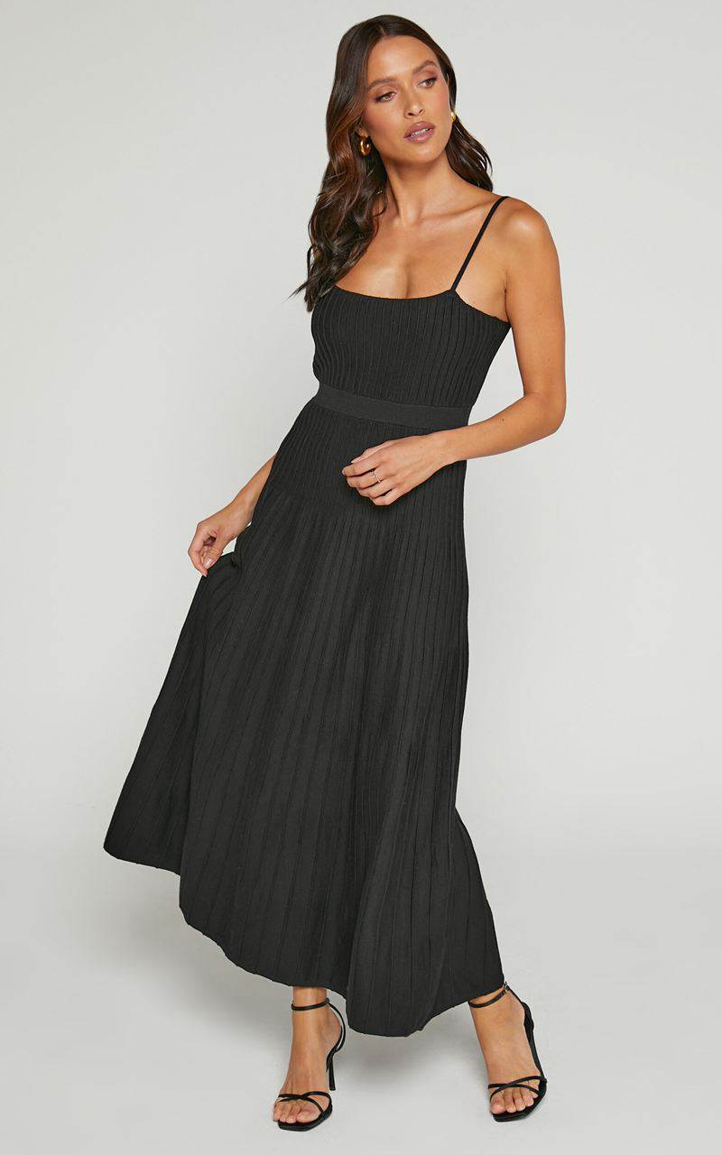 Showpo Donissa Midi Dress - Panelled Knit Dress Black | VOXFEZ459