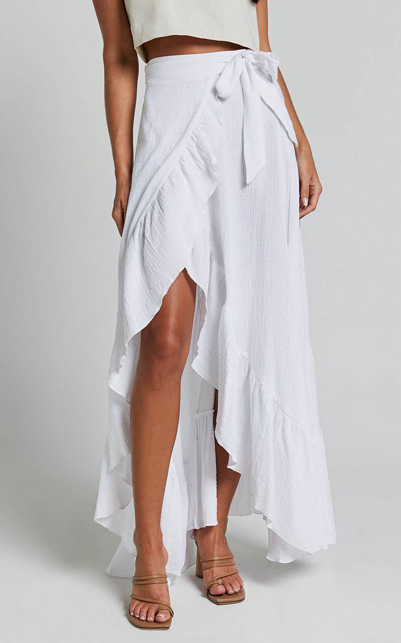 Showpo Donita Midi Skirt - Muslin Wrap Skirt White | RXDMWQ047