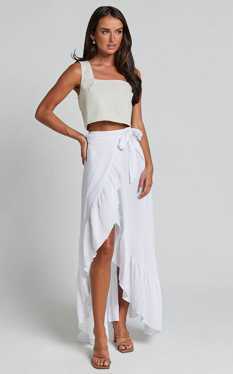 Showpo Donita Midi Skirt - Muslin Wrap Skirt White | RXDMWQ047