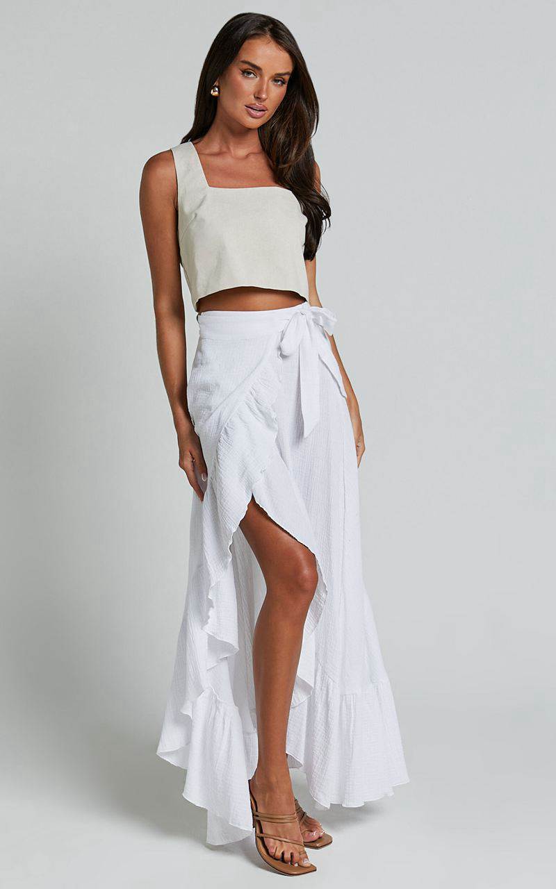 Showpo Donita Midi Skirt - Muslin Wrap Skirt White | RXDMWQ047