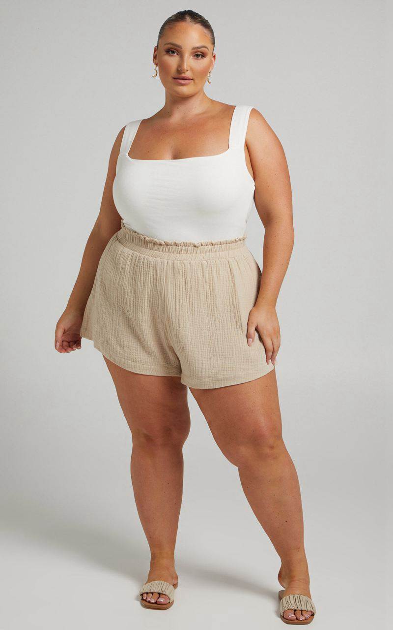 Showpo Donita Shorts - Elastic Waist Shorts Neutral | QUAGMC436