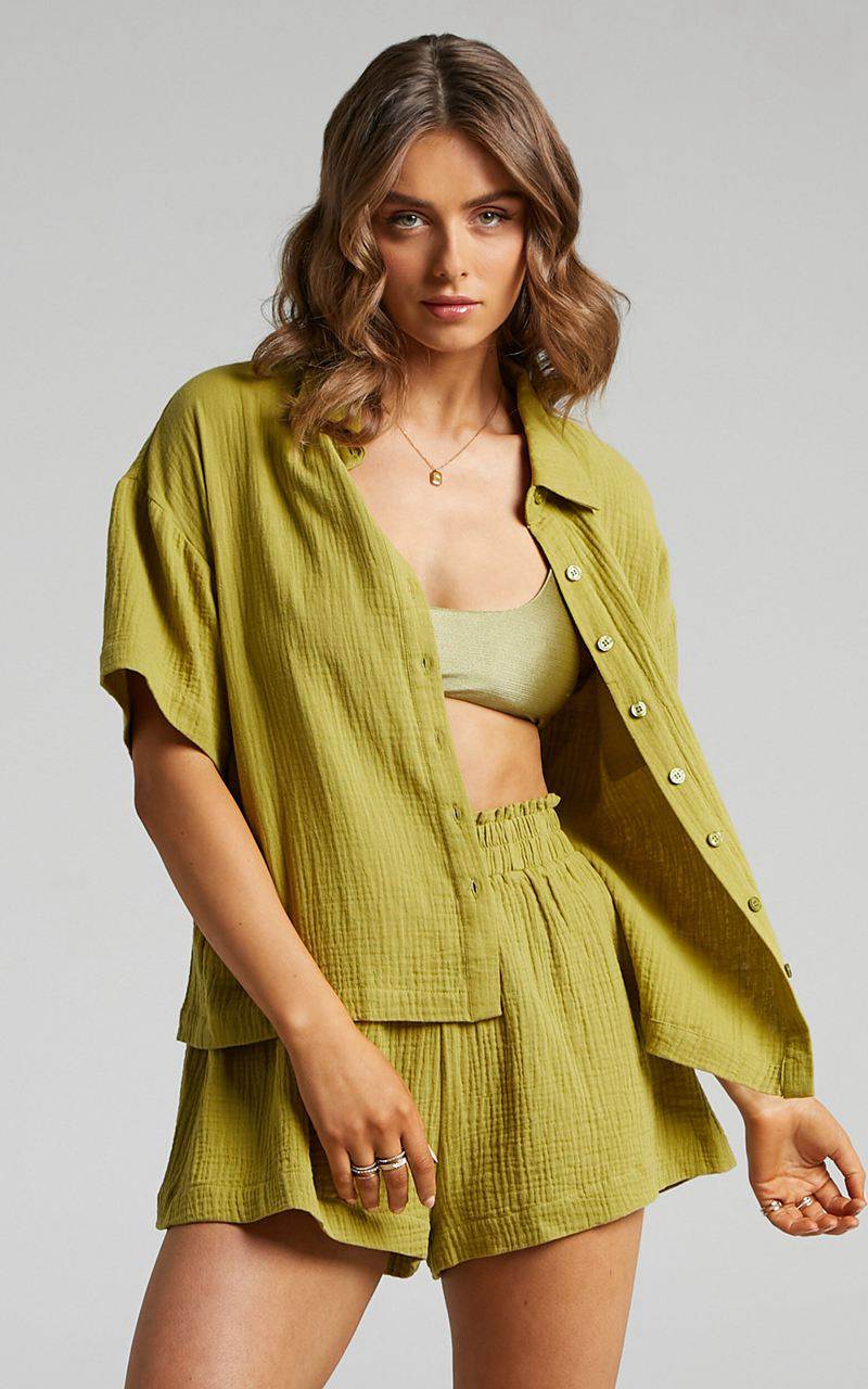 Showpo Donita Top - Button Up Shirt Top Olive | BPXEGU189