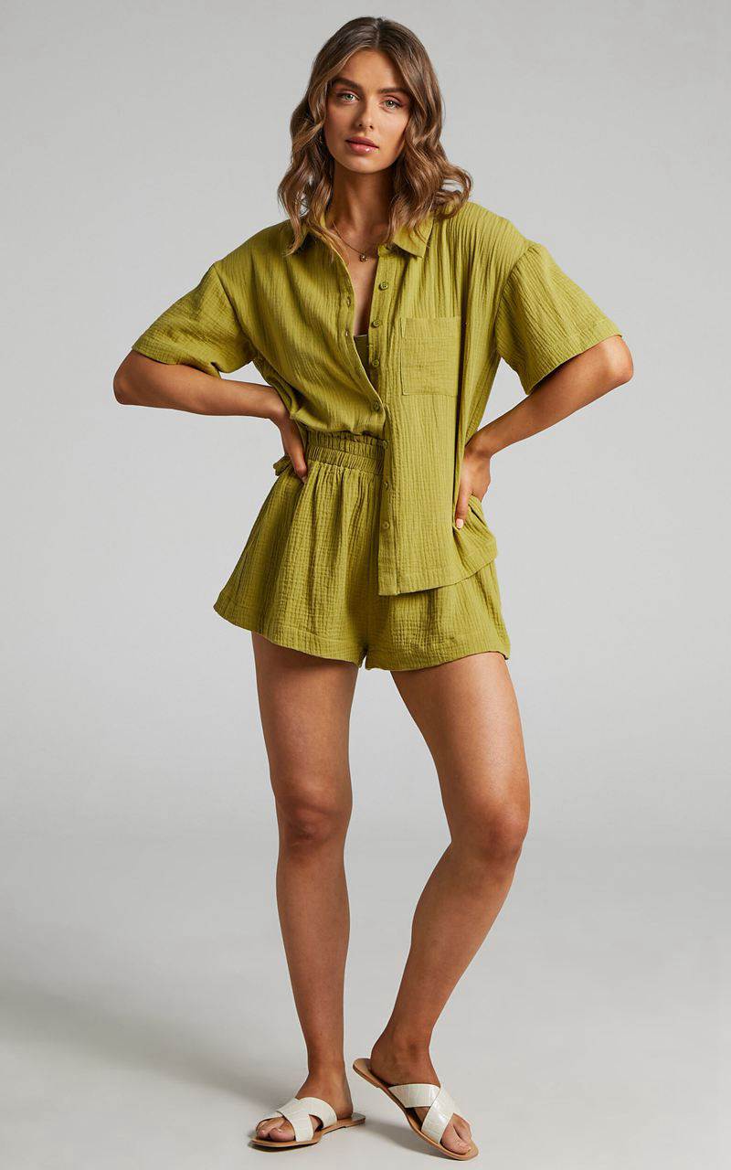 Showpo Donita Top - Button Up Shirt Top Olive | BPXEGU189