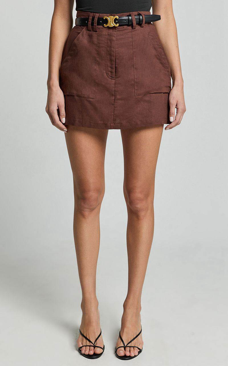 Showpo Dream Skort - High Waisted A Line Skort Brown | QHBPIN805