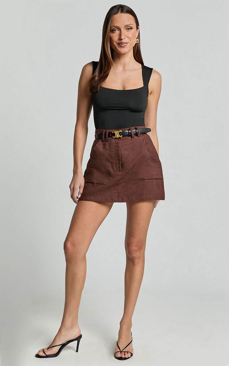 Showpo Dream Skort - High Waisted A Line Skort Brown | QHBPIN805