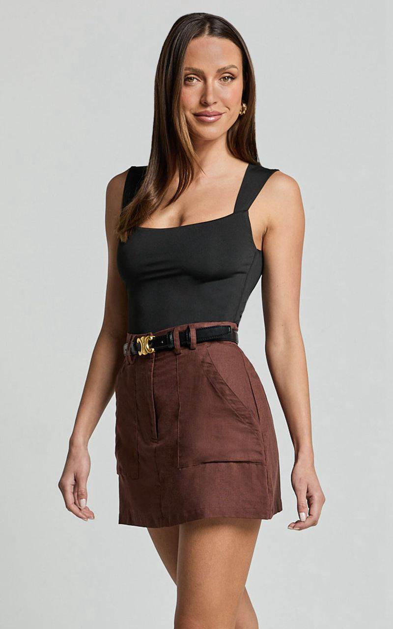 Showpo Dream Skort - High Waisted A Line Skort Brown | QHBPIN805