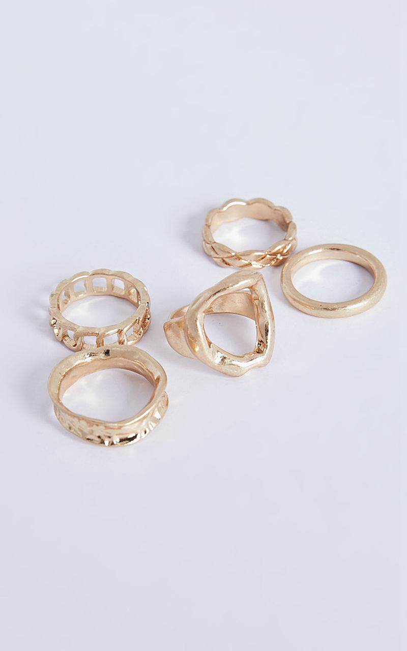 Showpo Dylan 5 Ring Pack - Irregular Shape Detail 5x Ring Pack Gold | DTKMAQ476