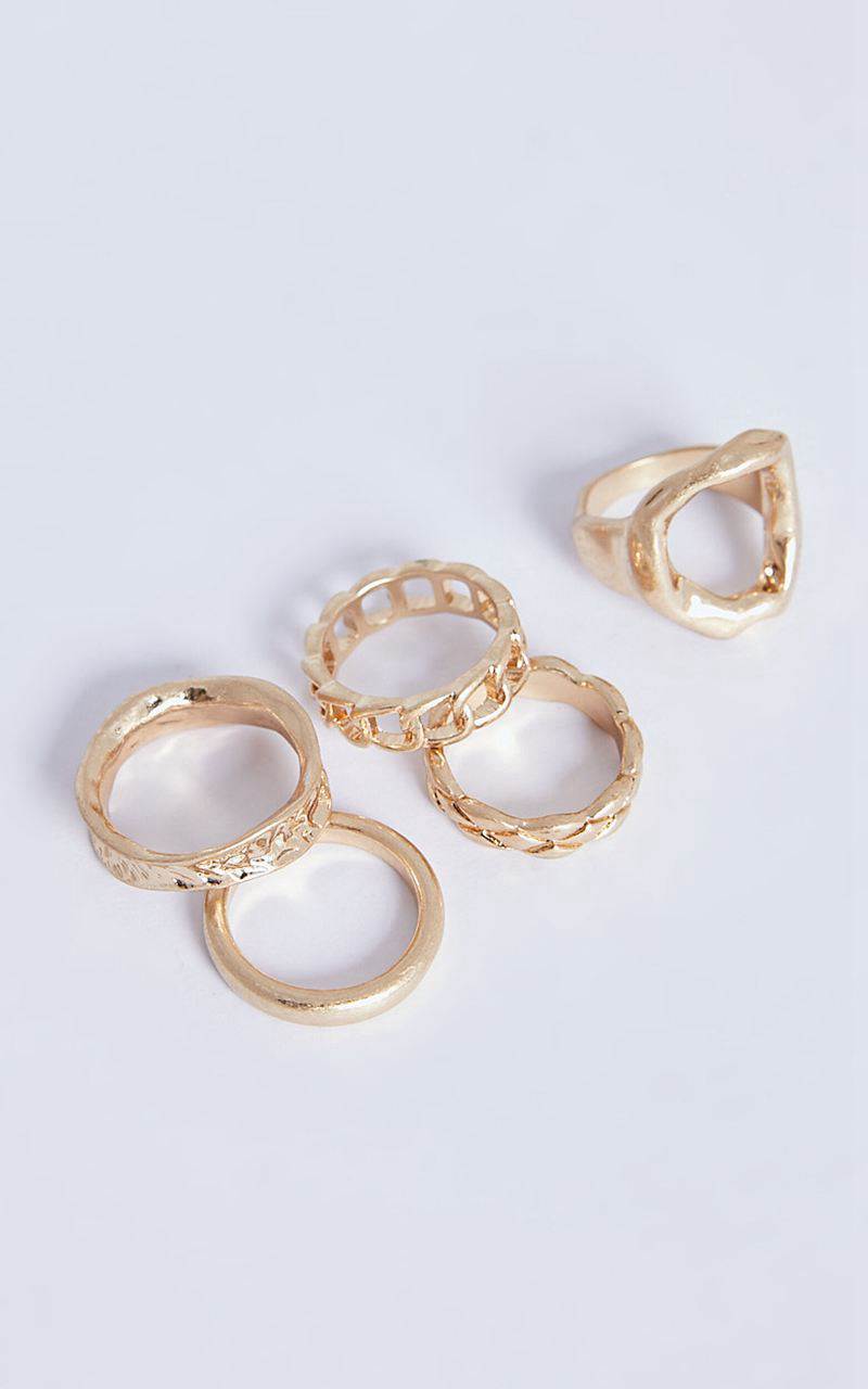 Showpo Dylan 5 Ring Pack - Irregular Shape Detail 5x Ring Pack Gold | DTKMAQ476