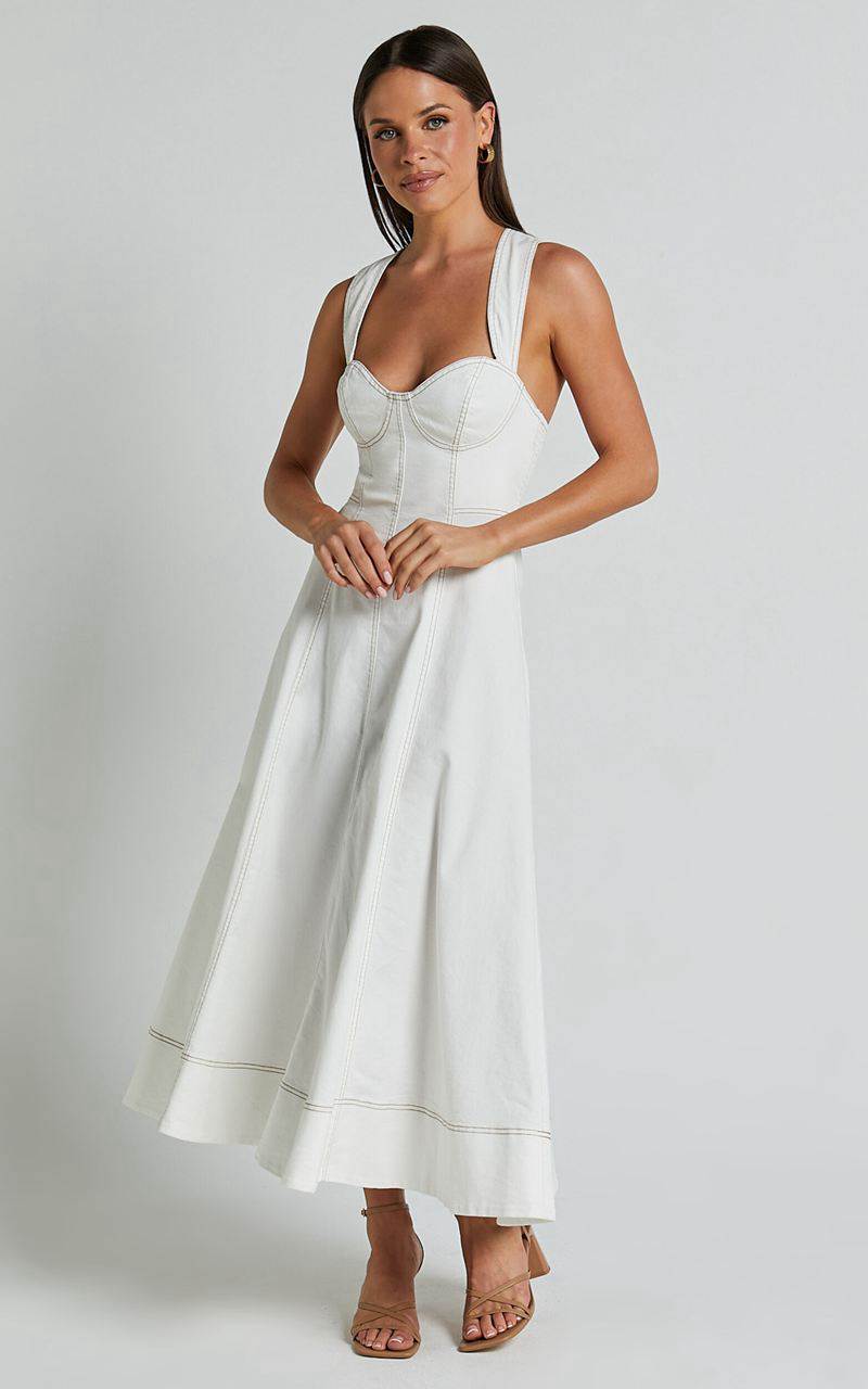 Showpo Edeline Midi Dress - Wide Strap Sweetheart Bust Dress White | IZKUOC053