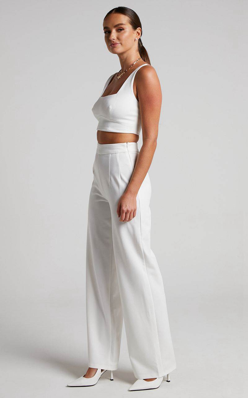 Showpo Elibeth Two Piece Set - Crop Top And High Waisted Wide Leg Pants Set White | SBZAYH352