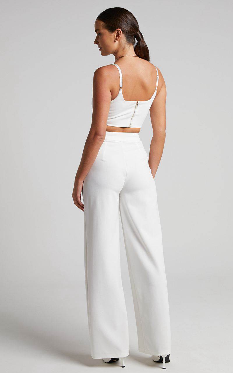 Showpo Elibeth Two Piece Set - Crop Top And High Waisted Wide Leg Pants Set White | SBZAYH352