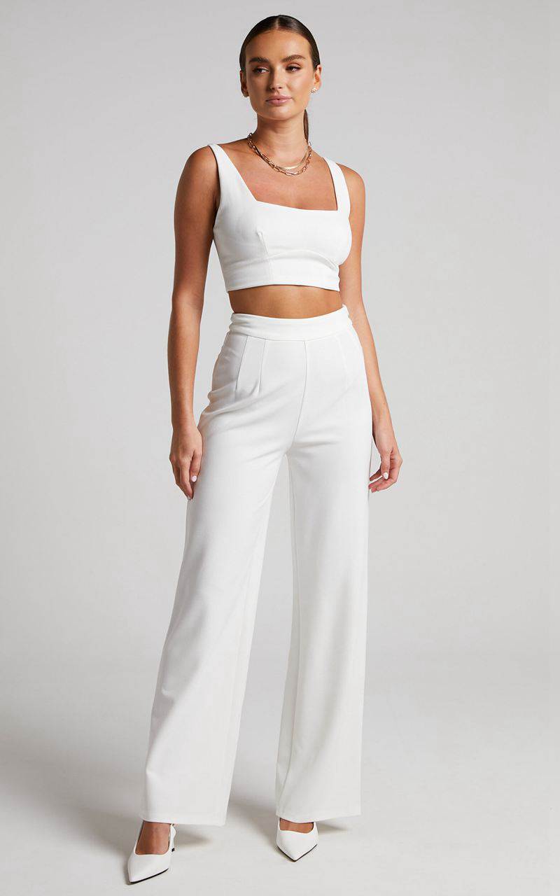 Showpo Elibeth Two Piece Set - Crop Top And High Waisted Wide Leg Pants Set White | SBZAYH352