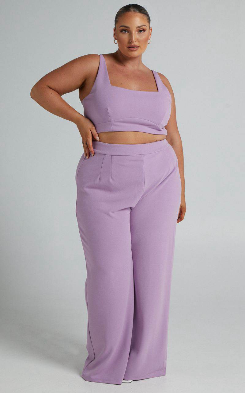 Showpo Elibeth Two Piece Set - Crop Top And High Waisted Wide Leg Pants Set Lilac | EVDTAH342