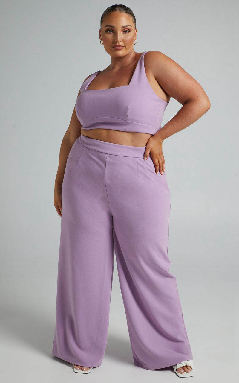 Showpo Elibeth Two Piece Set - Crop Top And High Waisted Wide Leg Pants Set Lilac | EVDTAH342