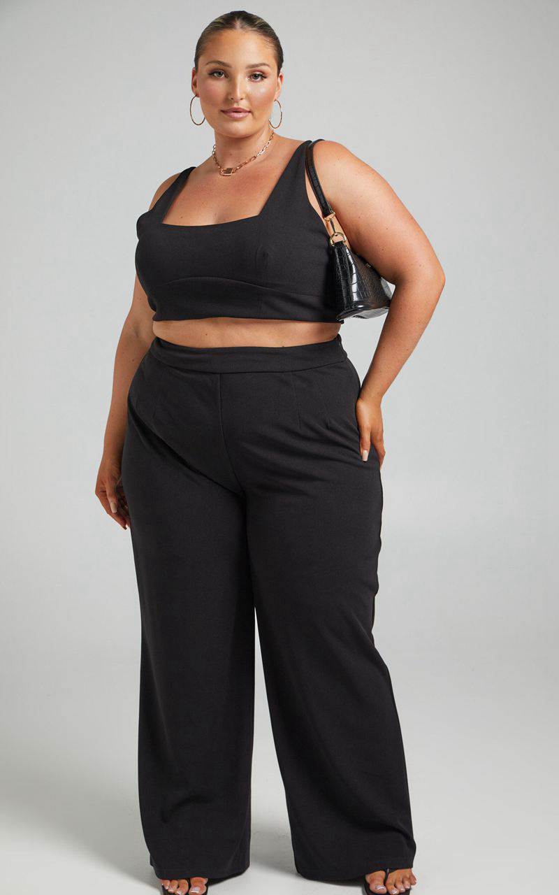 Showpo Elibeth Two Piece Set - Crop Top And High Waisted Wide Leg Pants Set Black | TQLHYN170