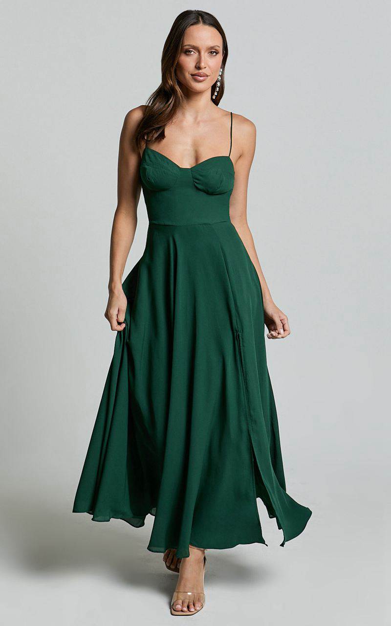 Showpo Elijah Maxi Dress - Bust Cup Tie Strap Dress Forest Green | HIQZDA826