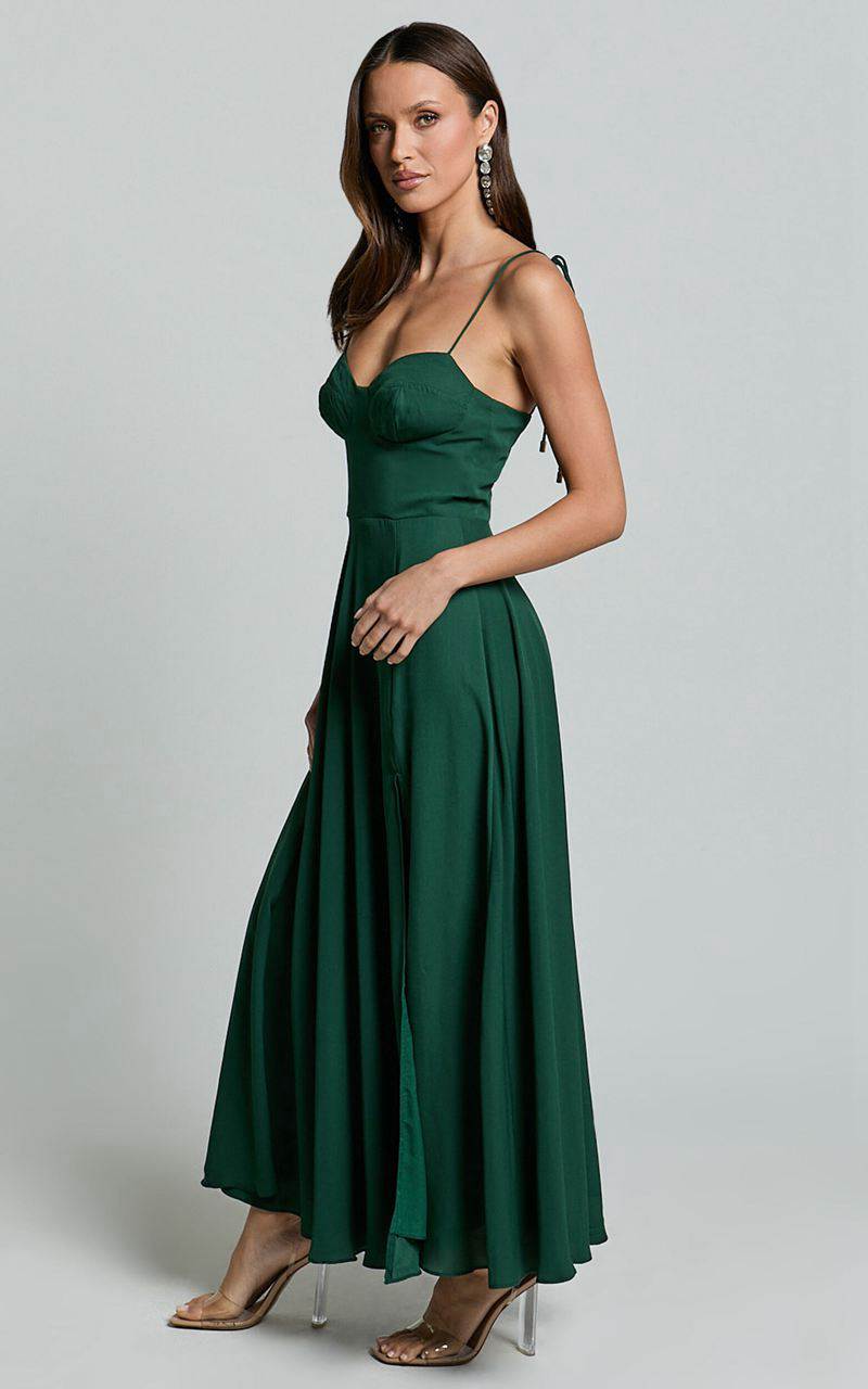 Showpo Elijah Maxi Dress - Bust Cup Tie Strap Dress Forest Green | HIQZDA826