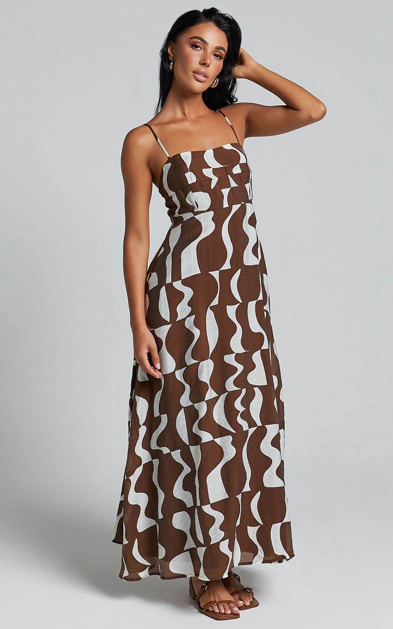 Showpo Elisabetta Midi Dress - Empire Waist A Line Dress Chocolate Mono Wave | TUDPAV678