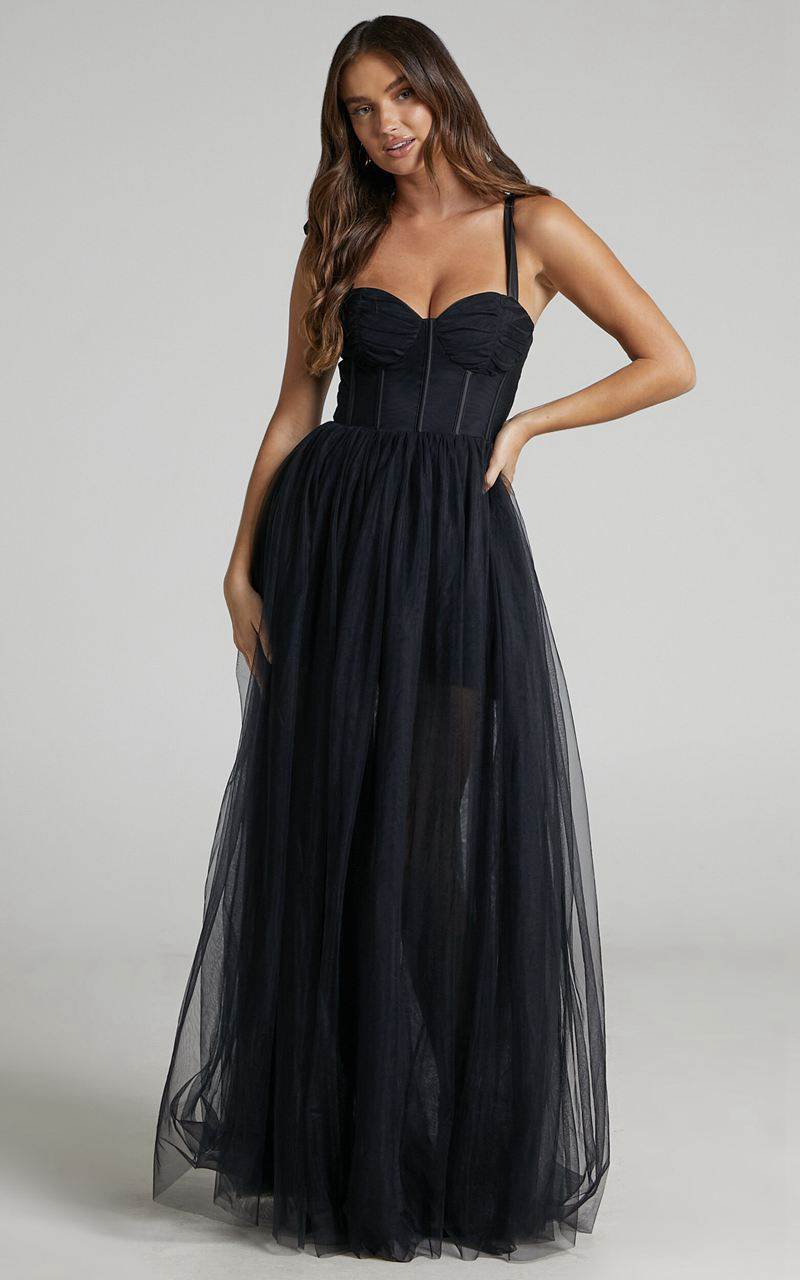 Showpo Emmary - Bustier Bodice Tulle Dress Black | BEOCNQ407