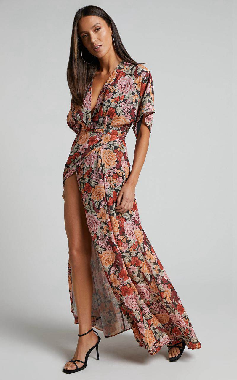 Showpo Erenza Maxi Dress - Extended Sleeve Wrap Dress Boheme Floral | RXCVKU750