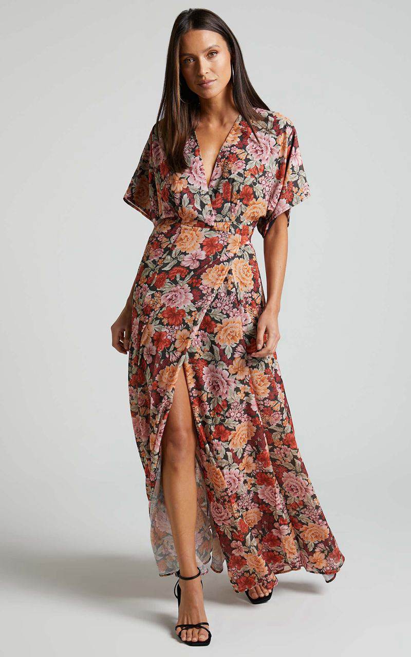 Showpo Erenza Maxi Dress - Extended Sleeve Wrap Dress Boheme Floral | RXCVKU750