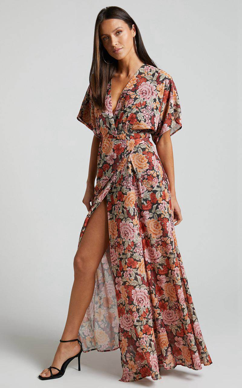 Showpo Erenza Maxi Dress - Extended Sleeve Wrap Dress Boheme Floral | RXCVKU750