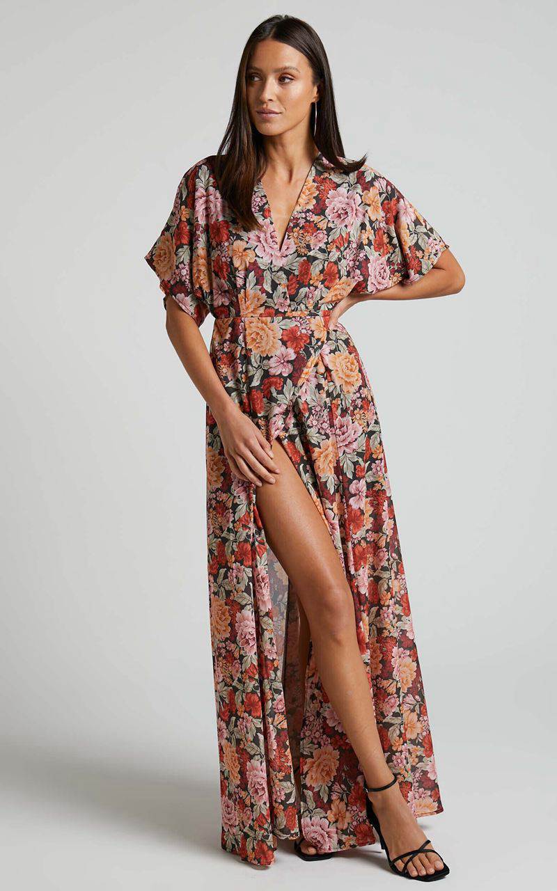 Showpo Erenza Maxi Dress - Extended Sleeve Wrap Dress Boheme Floral | RXCVKU750