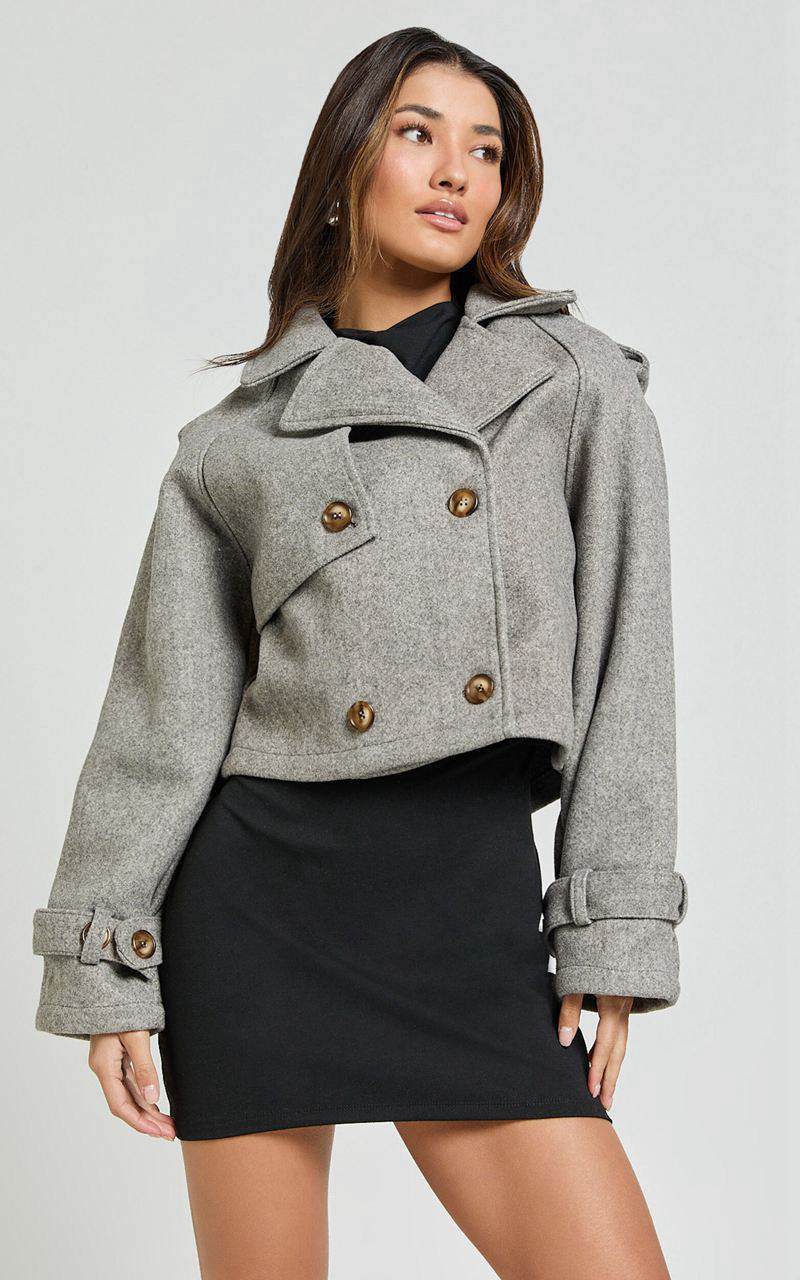 Showpo Erica Coat - Crop Coat Grey Marle | ESJWQC783