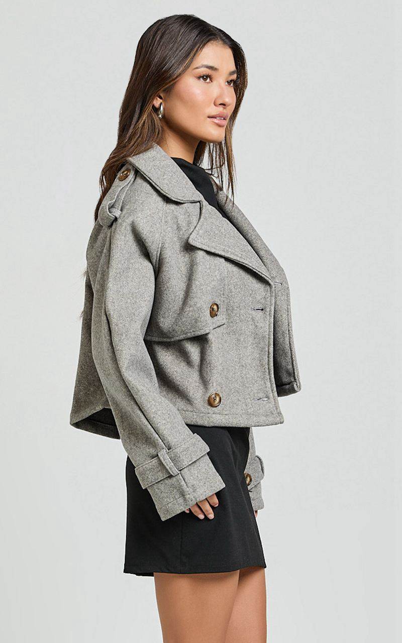 Showpo Erica Coat - Crop Coat Grey Marle | ESJWQC783