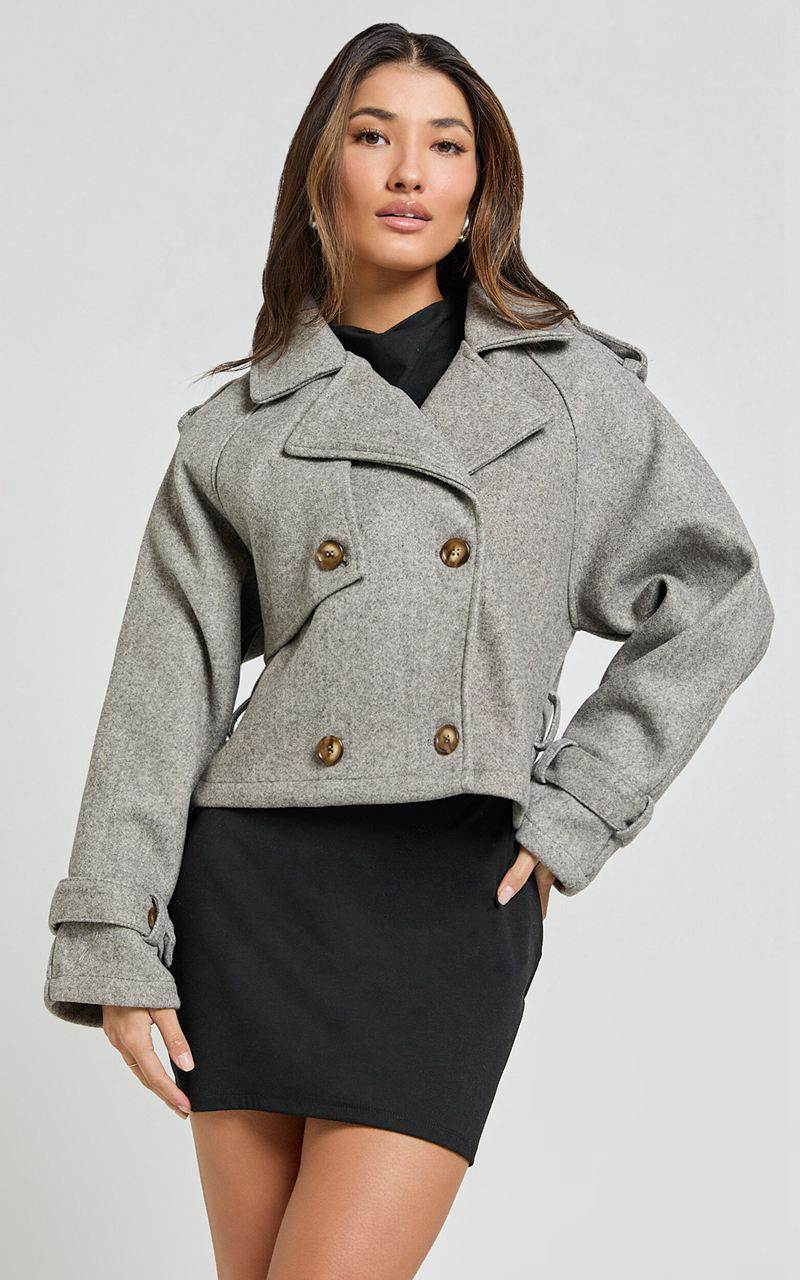 Showpo Erica Coat - Crop Coat Grey Marle | ESJWQC783