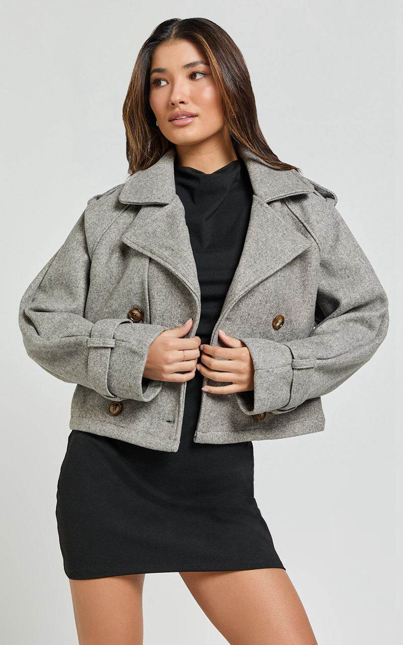 Showpo Erica Coat - Crop Coat Grey Marle | ESJWQC783