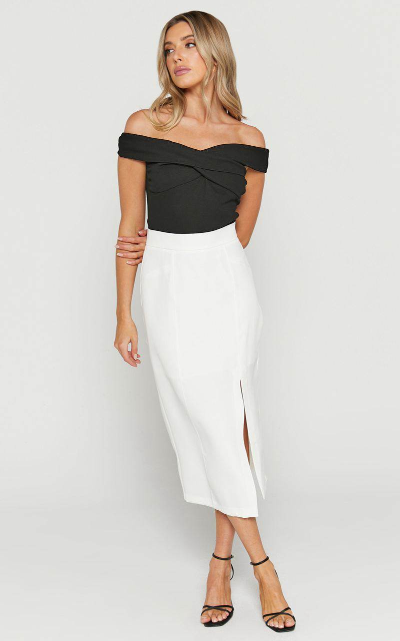 Showpo Etha Midi Skirt - High Waisted Split Pencil Skirt White | WQYUZG584