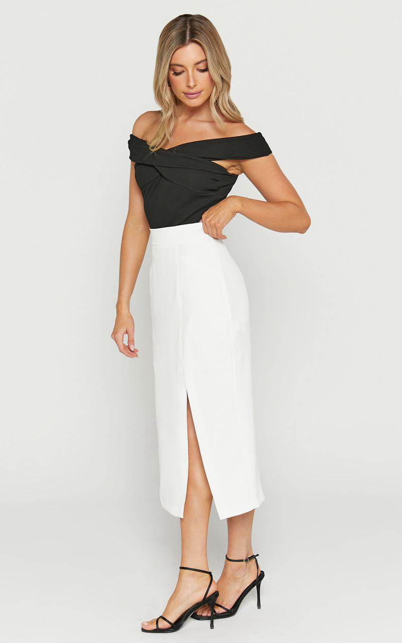 Showpo Etha Midi Skirt - High Waisted Split Pencil Skirt White | WQYUZG584