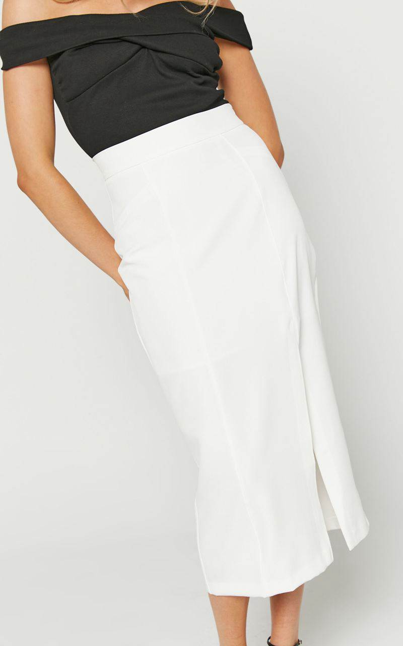 Showpo Etha Midi Skirt - High Waisted Split Pencil Skirt White | WQYUZG584