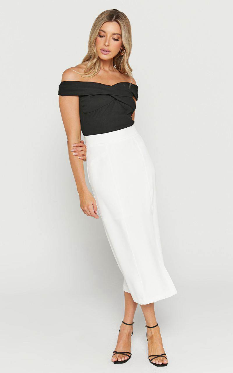 Showpo Etha Midi Skirt - High Waisted Split Pencil Skirt White | WQYUZG584