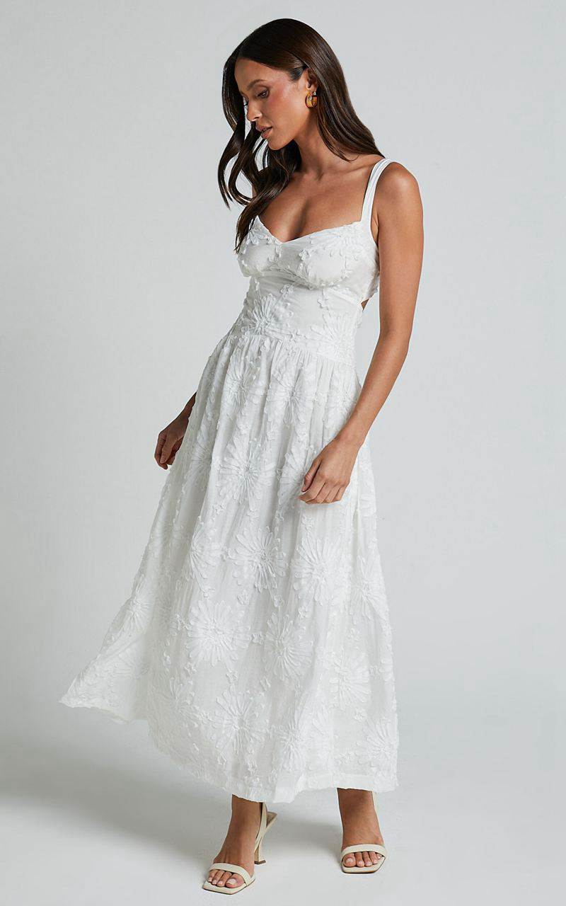 Showpo Eugene Midi Dress - Wide Strap Sweetheart Bust A Line Dress White | MWSDUO507