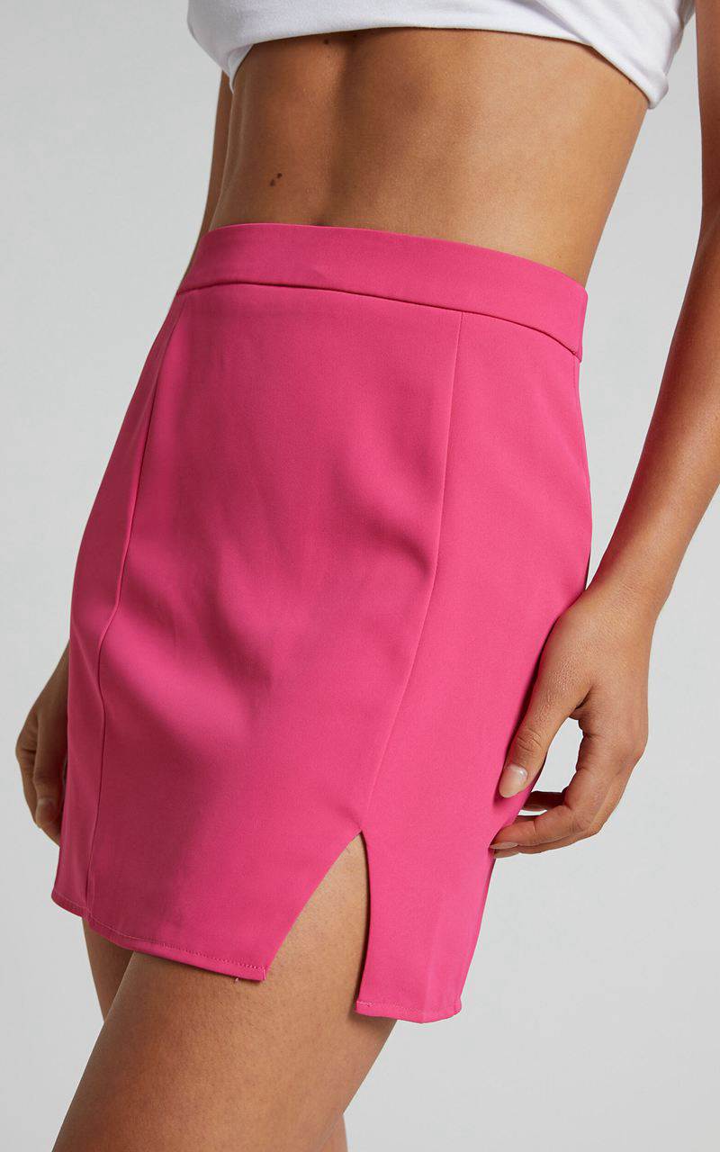 Showpo Evelenna Mini Skirt - High Waisted Split Skirt Pink | EFVJPZ243