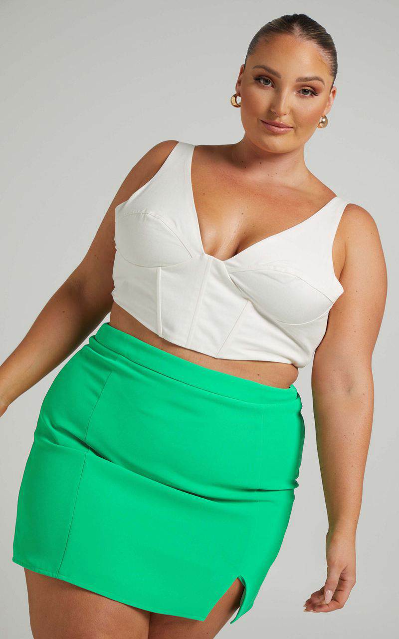 Showpo Evelenna Mini Skirt - High Waisted Split Skirt Green | NJQMRP941