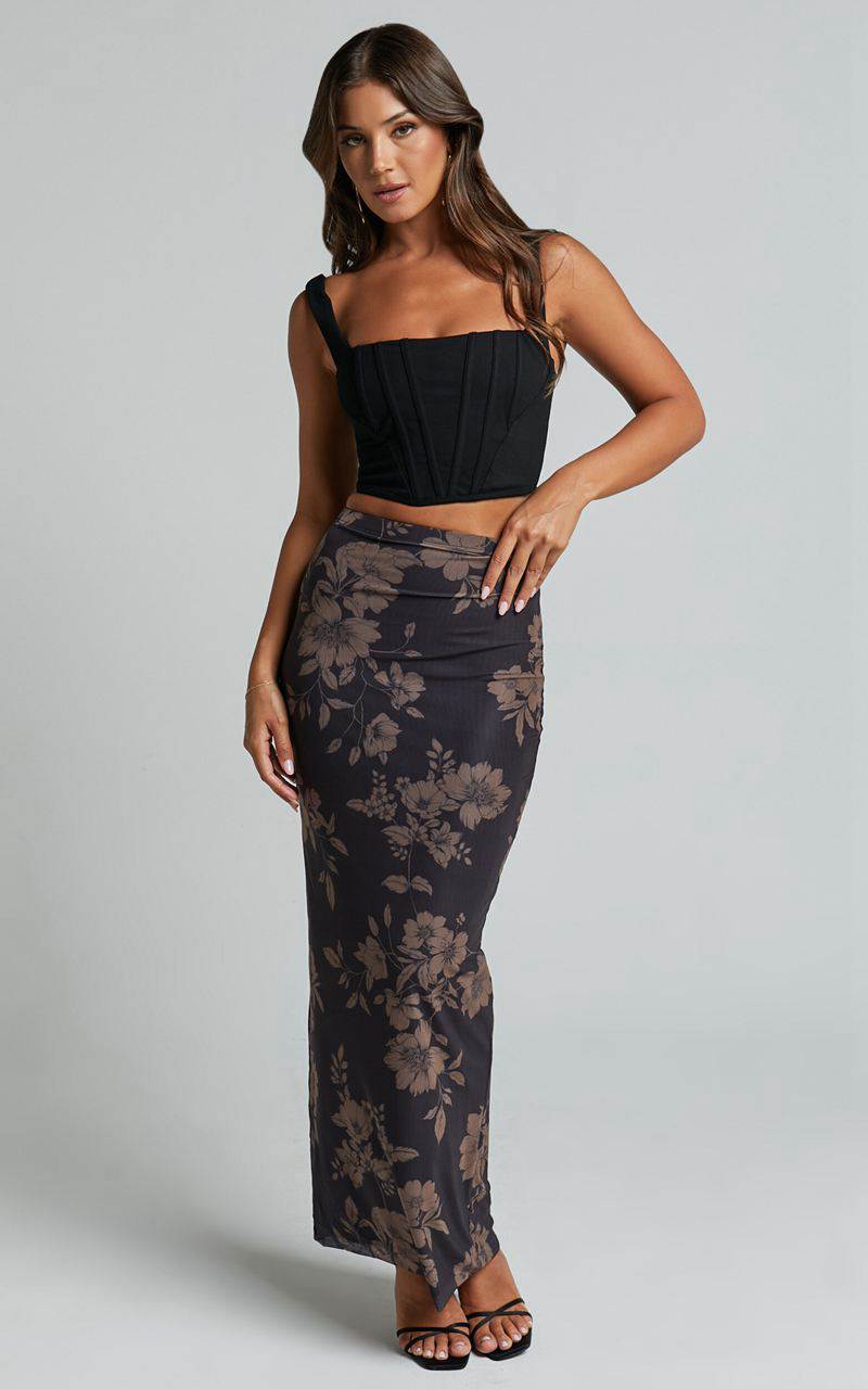 Showpo Everly Midi Skirt - High Waisted Bodycon Skirt Seraphina Print | PXWALH709